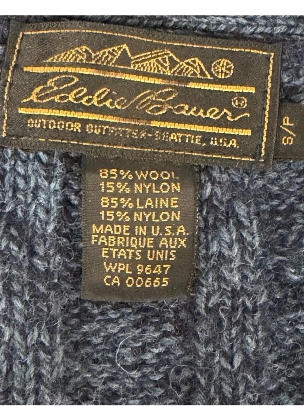 VTG Eddie Bauer Wool Cable Knit Sweater Vest Heathered Gray USA Made Mens Sz S